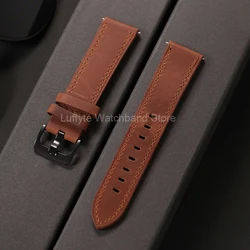 Crazy Horse Leather Watch Strap - Vintage Black, Blue, or Brown Watchband - 22mm (Dark Brown)