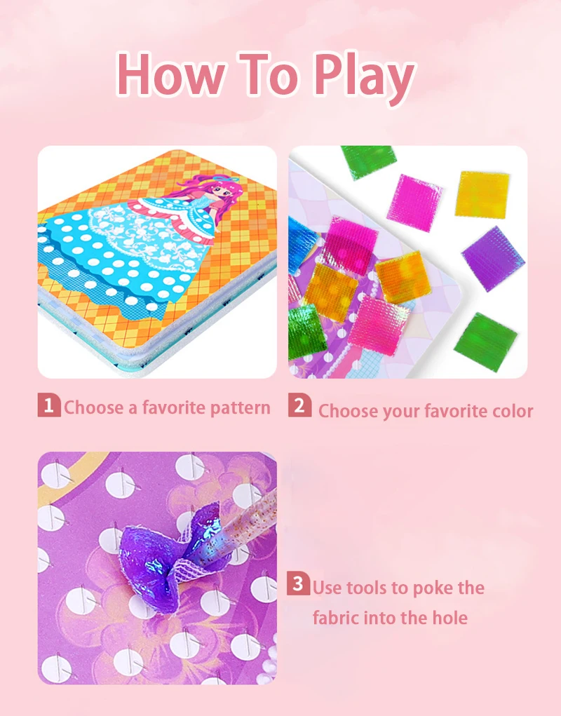 Funny Poke Puncture Painting Fabric Art Frenzy for Kids Girls Cartoon Animal Princess Children DIY Poking Drawing Dress Up Board - 6