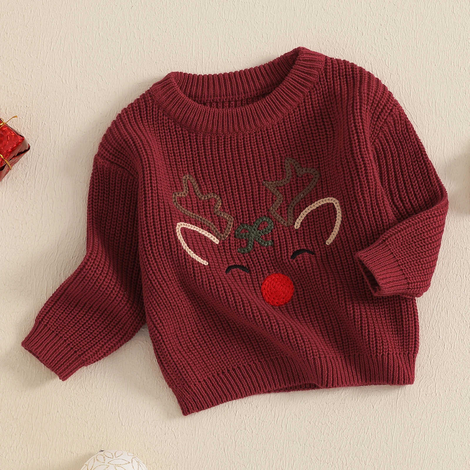 Newborn Boy Girl Christmas Sweater Knit Baby Jumpers Cute Reindeer Head Long Sleeve Toddler Chunky Knitwear Pullover baby girls sweater