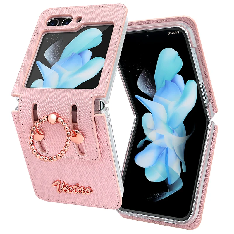 Vietao Z Flip5 Ring Holder Stand Custodia In Pelle Per Cellulare Per Samsung Z Flip 5 4 3 Z5 Z4 Z3 Cover Per Cellulare