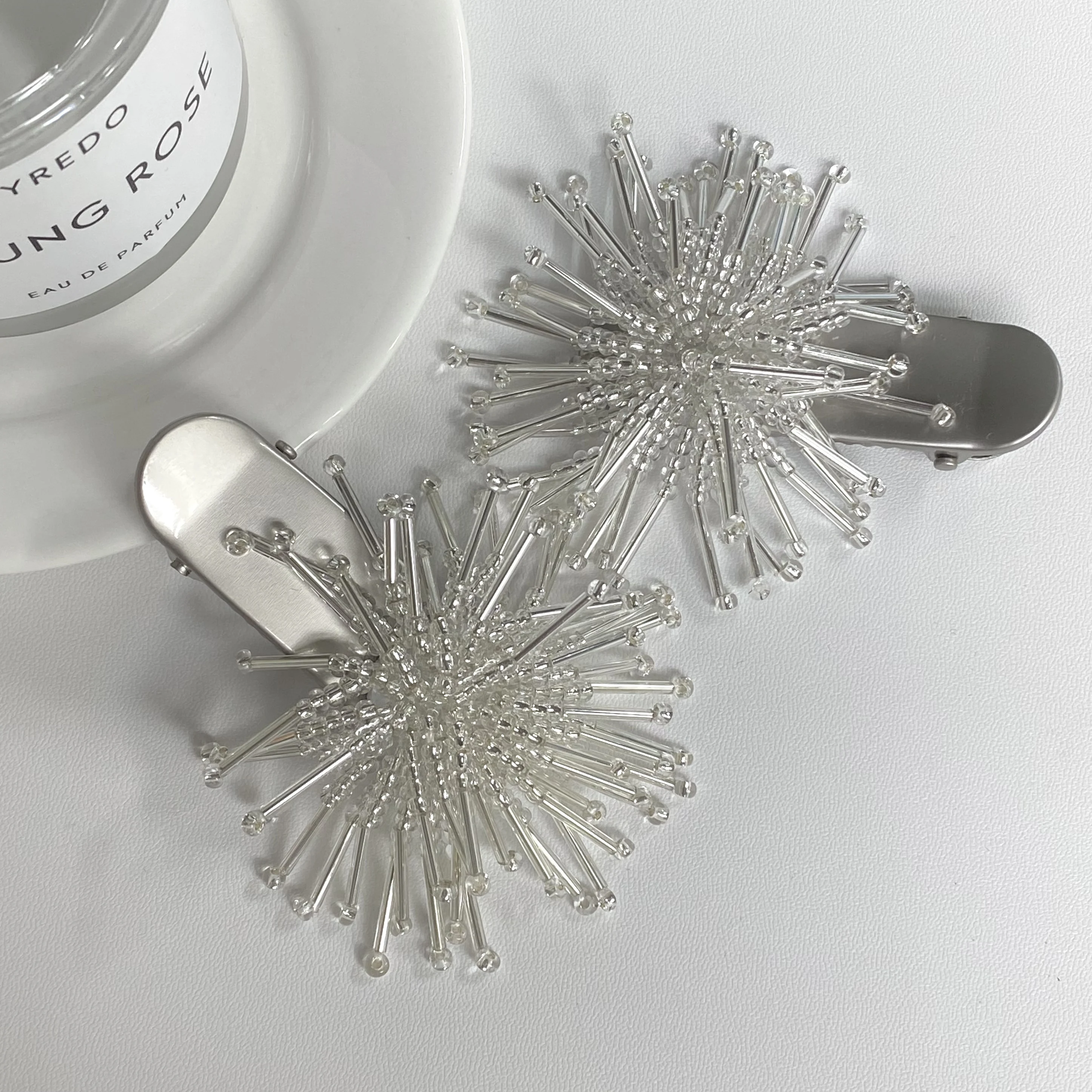 1PC Sparkling Firework - Shaped Hair Clips: Crystal Beaded Silver Hair Accessories For Women, Elegant For Daily & Party Styles