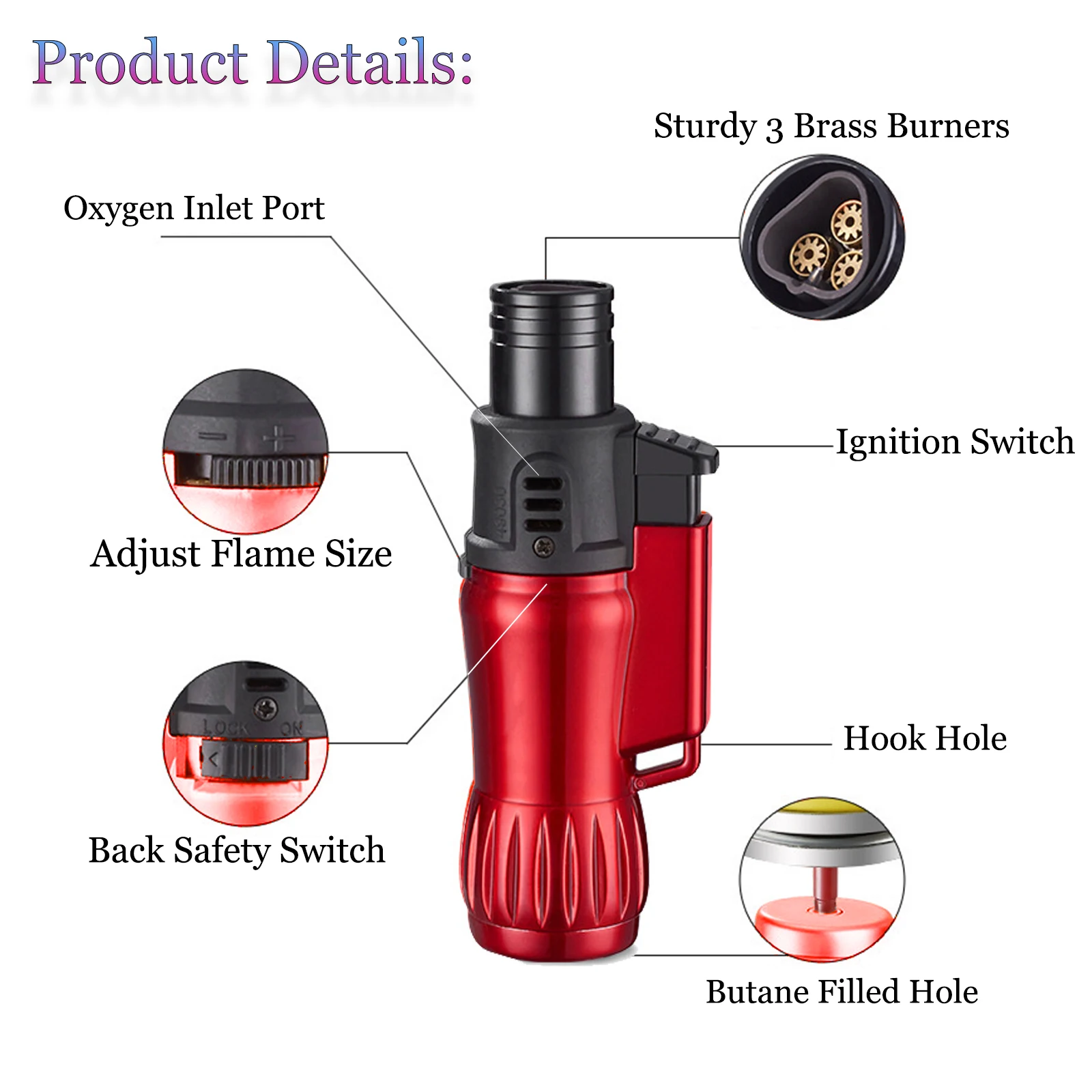Triple Jet Flame Torch Lighter Windproof Design Refillable Butane Gas 2pcs/Set Jet 3 Flame Lighters for Gifts Without Butane bbq lighter butane gas lighter cigarette lighter