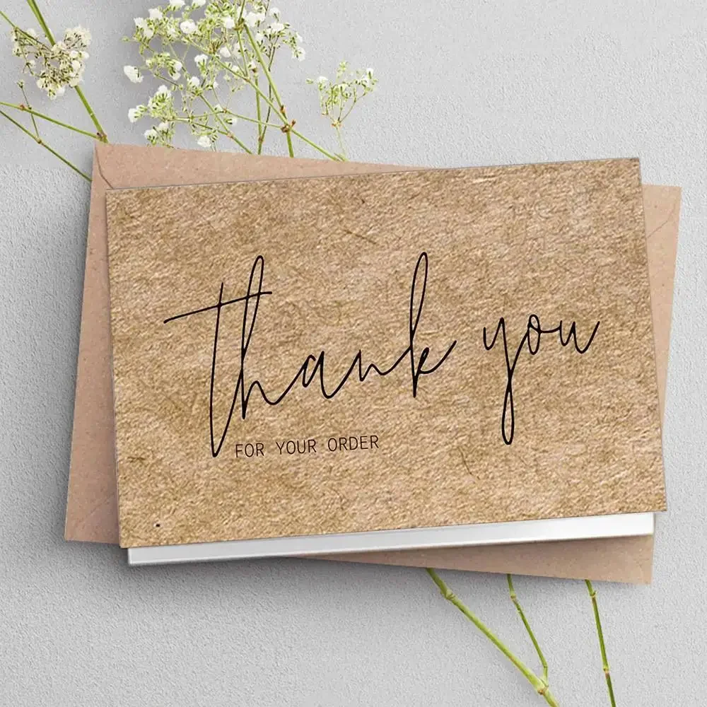 30pcs Natural Kraft Paper Thank You Cards for Small Business Appreciation Enterprise Thank You For Your order Card Greeting Card