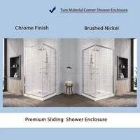 Corner Enclosure 1/4 in. Clear Glass Semi-Frameless Sliding Shower Doors,  Chrome Finish Corner Shower Glass Enclosure 2