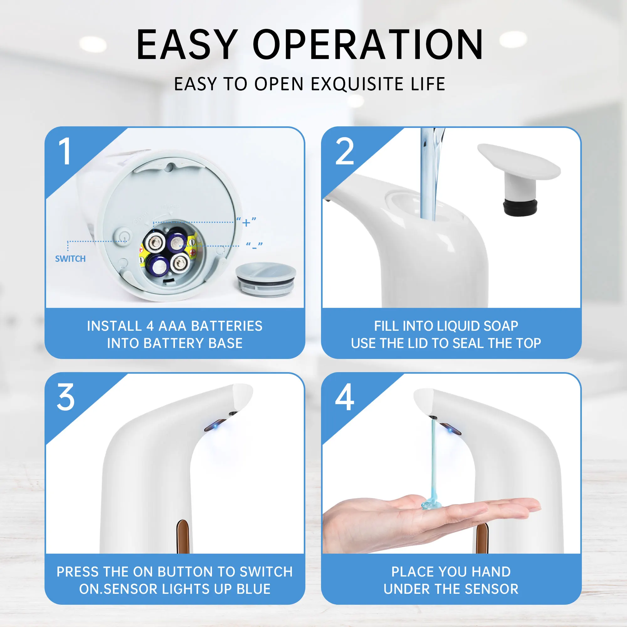 Wood Grain Automatic Soap Dispenser For Kitchen Bathroom 4-speed Adjustable Dish Liquid Lotion Gel Shampoo Auto