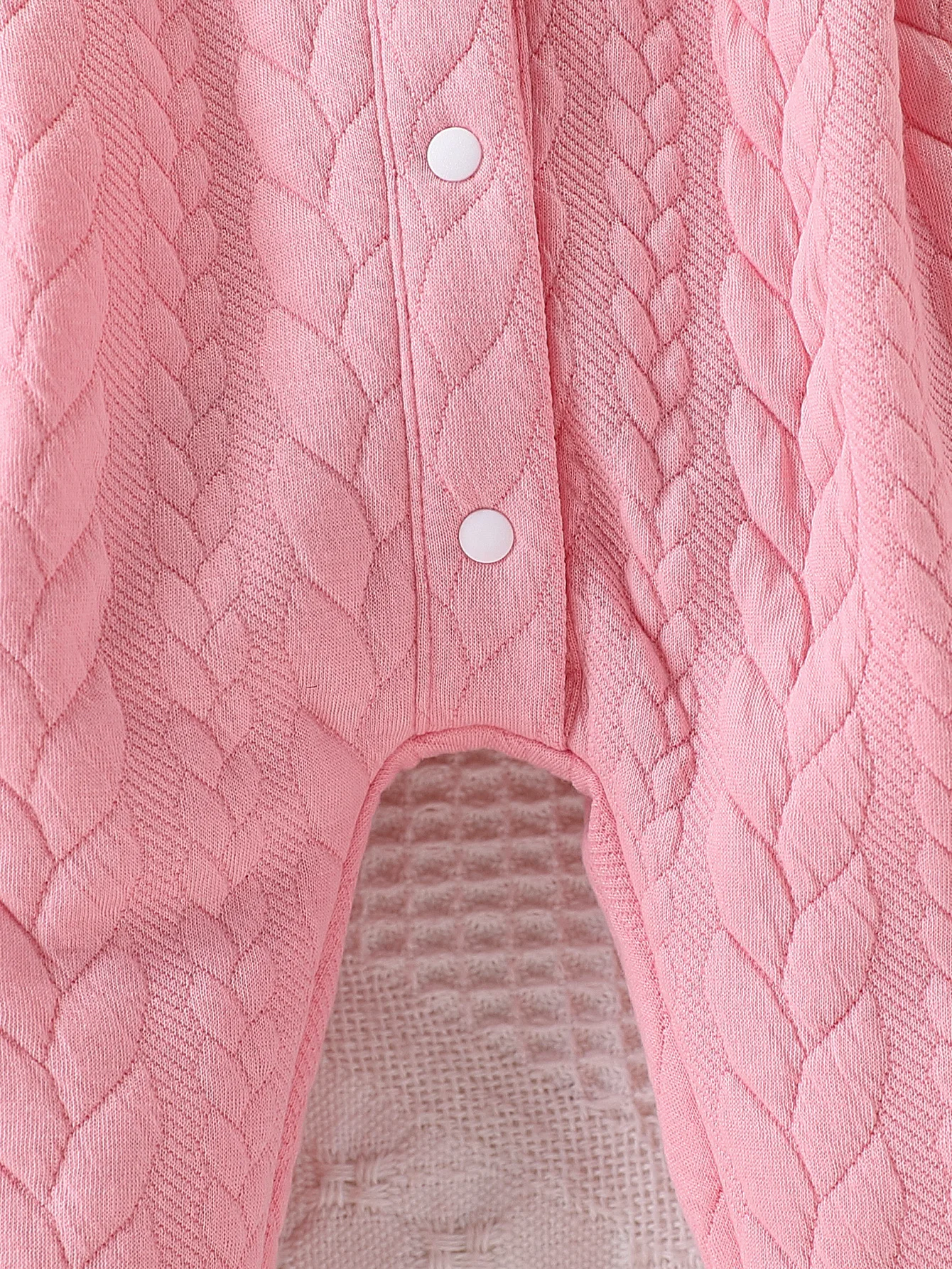 Cozy Pink Cable Knit Romper with Lace Collar and Bows