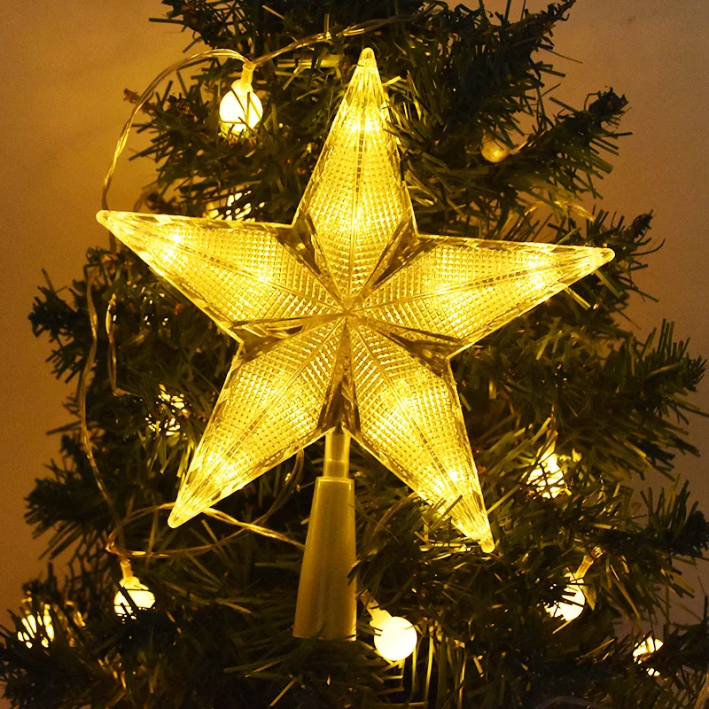 Christmas Tree Five-pointed Star LED Light Fairy Topper Lighted Lamp Battery Powered Home Xmas New Year Decoration Gift