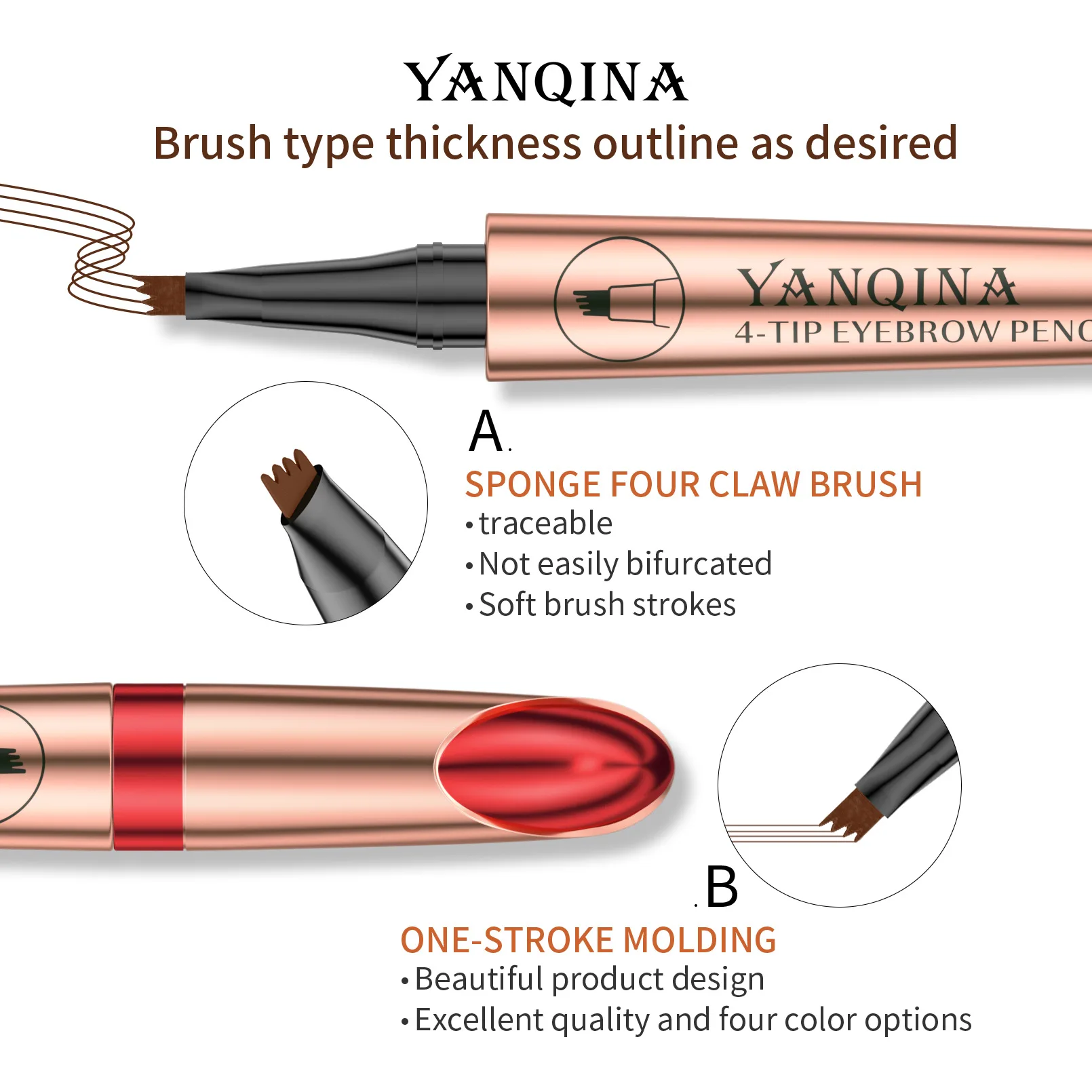 YANQINA Eyebrow Pencil 4-Tip Microblade Eyebrow Pen Smudge-Proof Waterproof Long-Lasting Natural Eye Brow Pencils for Women 3