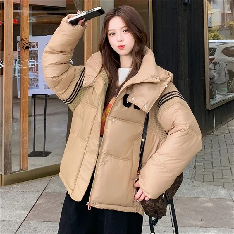 2023 New Winter White Down Jacket Women Zipper Hooded Parkas Coat Female Loose Padded Cotton Thickening Warm Puffer Jackets