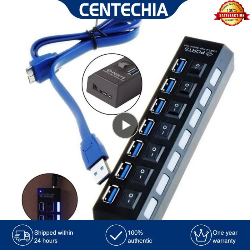 3.0 허브 USB 허브 3.0 멀티 USB 분배기, 4/7 포트 다중 확장기, PC용 스위치 포함 전원 어댑터, USB3 허브