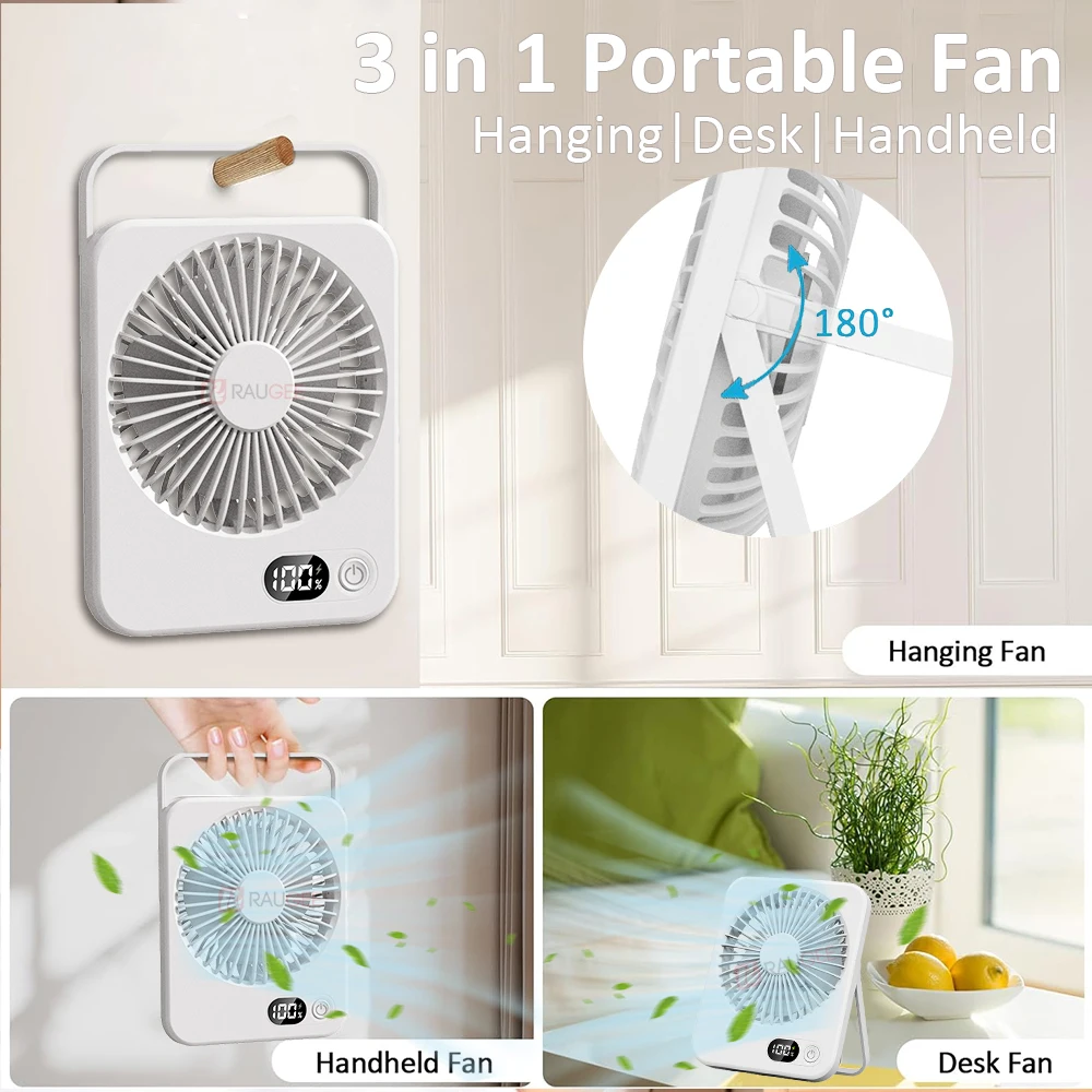 Mini Portable USB Rechargeable Wall Mount Hanging 5 Gear Student Desk Office Camping Table Fan_voghion.com