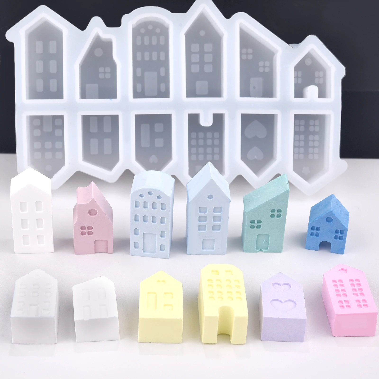 3D Nordic Style Small House Silicone Mold 12-Hole House Candle Molds Mini Houses Plaster Concrete Cement Mould Aroma Soap Molds