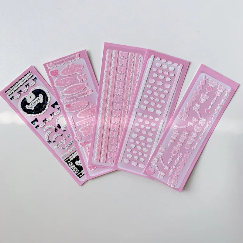 1Pc Pink Chain Lace Bow Sticker Idol Card Album Scrapbooking Diary Decor Scrapbooking Lable Stationery Kawaii Sticker