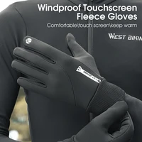 WEST BIKING Winter Men Thermal Gloves Windproof Full Finger Cycling Gloves Touch Screen Fleece MTB Road Bike Warm Sport Gear 2