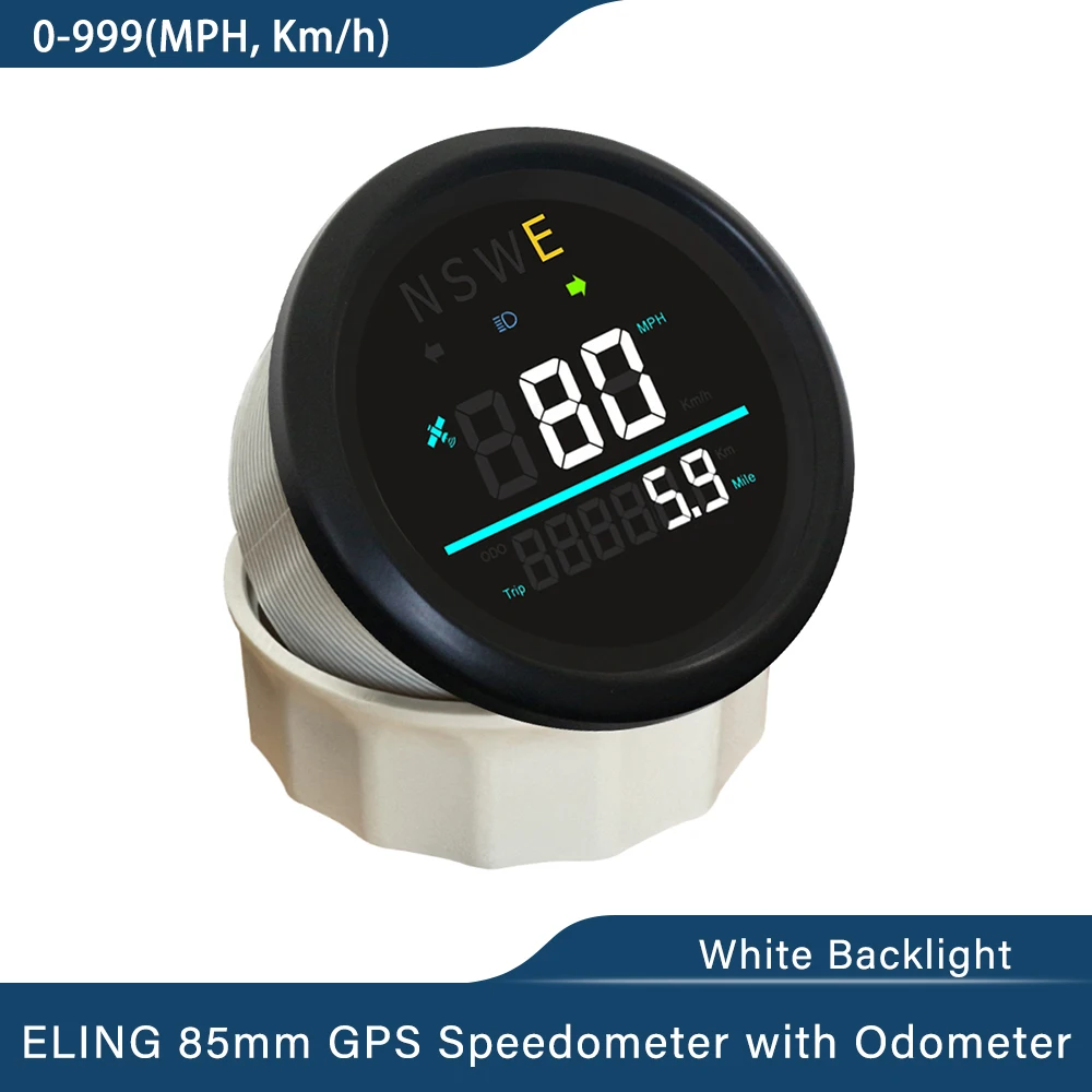 ELING Compteur de vitesse GPS 200 km/h pour voiture, moto, ATV, UTV, kilométrage total réglable, 85 mm, 12 V, 24 V, étanche ELING Compteur de vitesse GPS 200 km/h pour voiture, moto, ATV, UTV, kilométrage total réglable, 85 mm, 12 V, 24 V, étanche