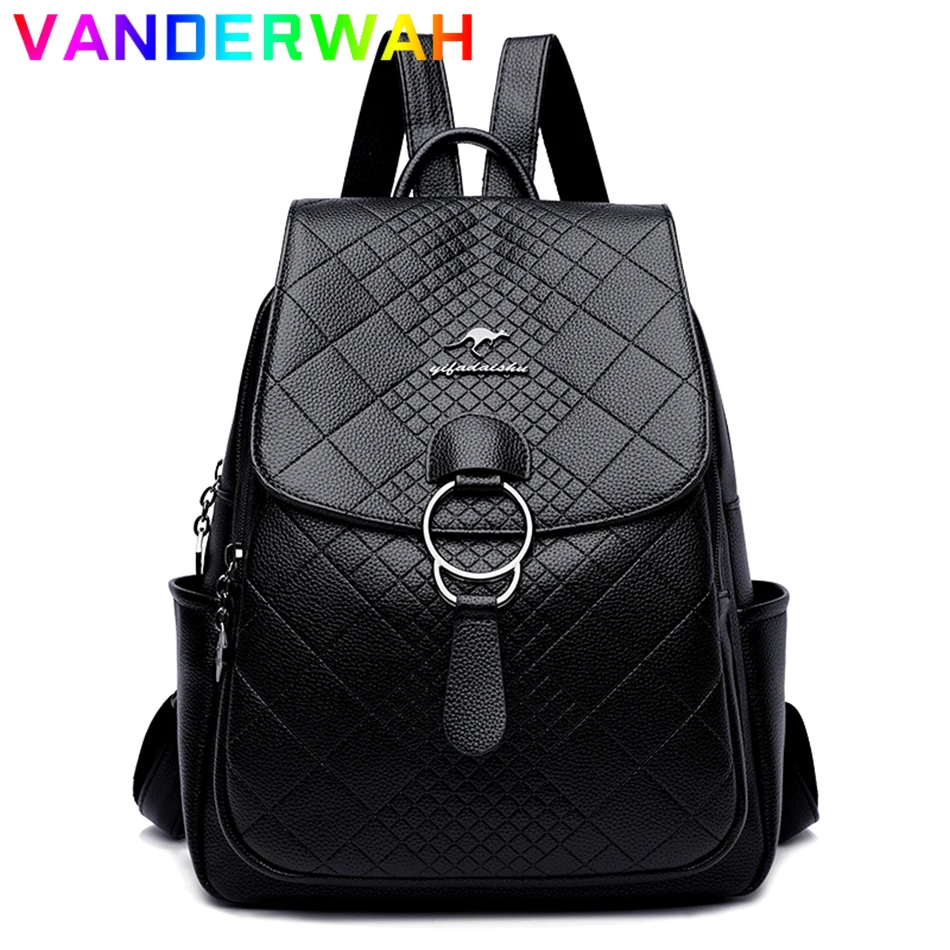 

Fashion School Backpack for Women 2022 High Quality Leather Rucksack Large Capacity Travel Diamond Lattice Female Bag Mochila