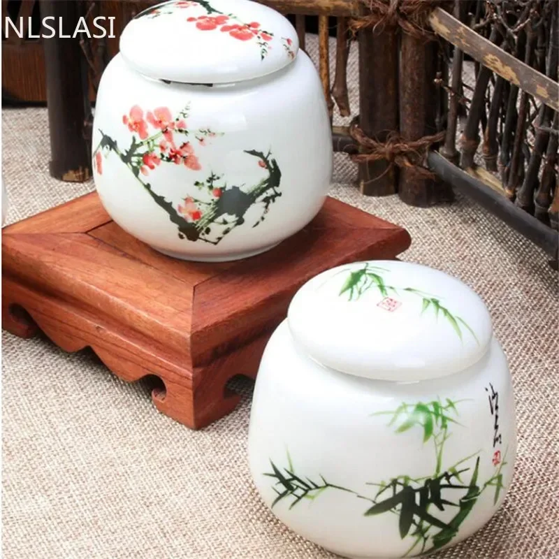 Tea Canister Tea Tin Box 1pcs White Porcelain Tea Storage Small Tea Jar Box Portable Sealed Canister Storage Tank Ceramic Caddy Container