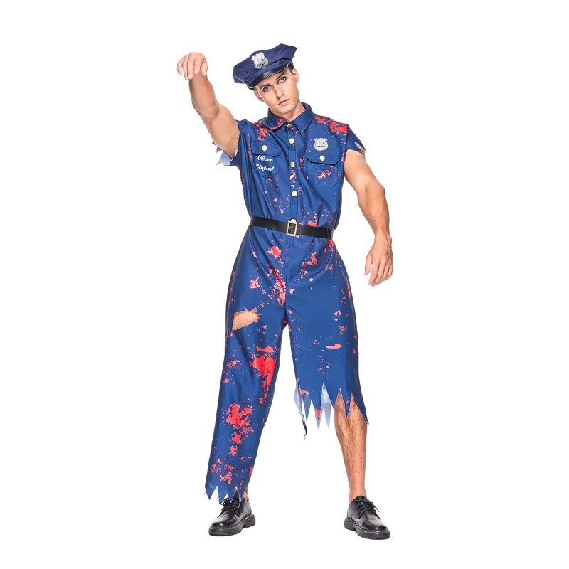Déguisement Policier Zombie Homme avec Chapeau et Ceinture – photo 4