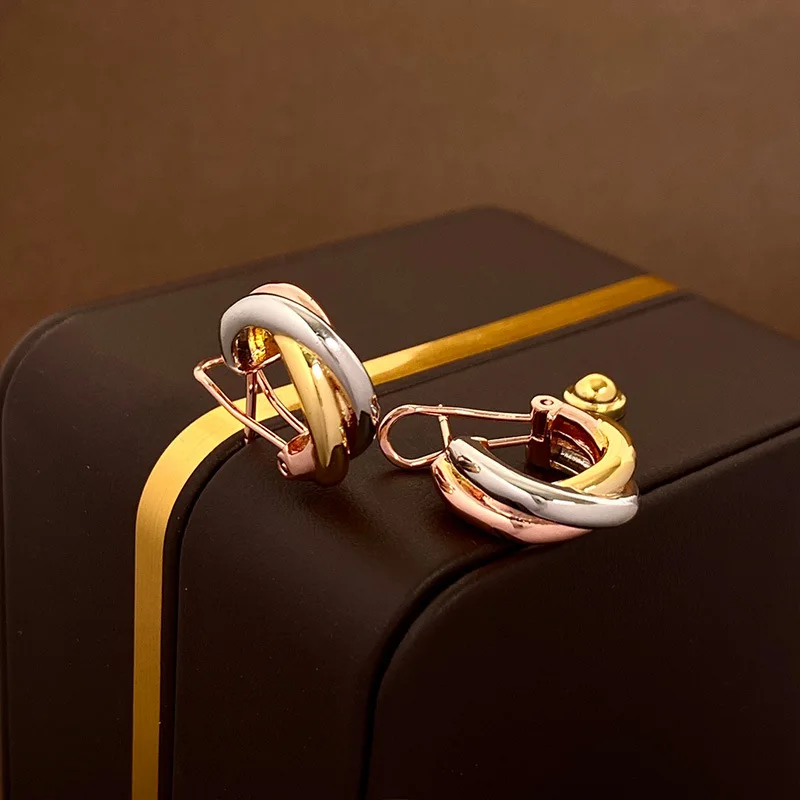 European and American fashion trends classic three ring three color C-shaped earrings