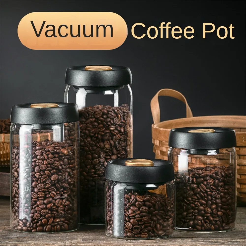 Coffee Beans Vacuum Sealed Tank Transparent Glass Food Storage Jars Household Moisture-proof Air Extraction Airtight Container