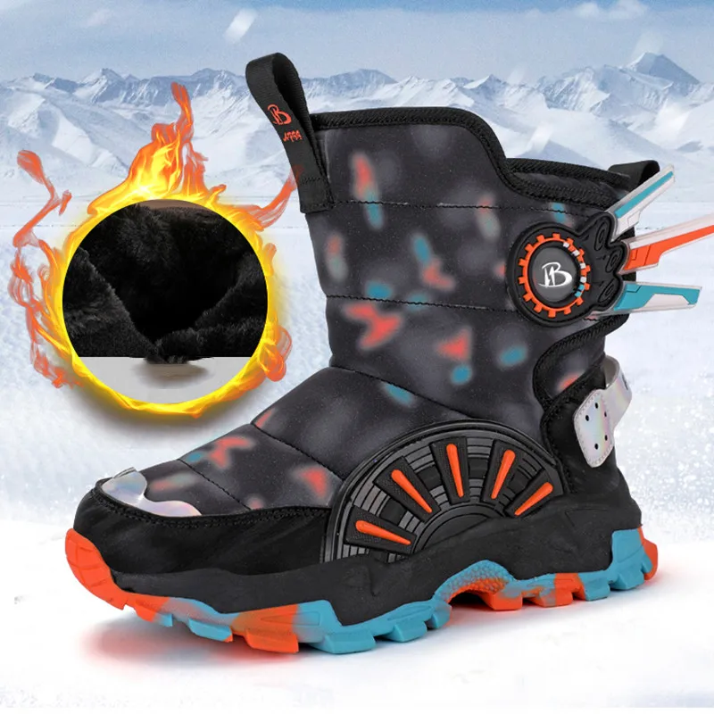 

High Quality Brand Children Kids Snow Boots Warm Plush Rubber Sole Non-slip Boots Baby Boys Girls Waterproof Cotton Shoes 28-38