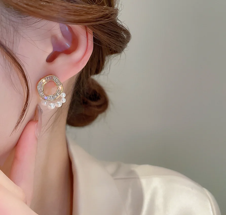 

S925 silver needle copper gold plating irregular zircon Pearl Earrings for women Fashion Jewelry