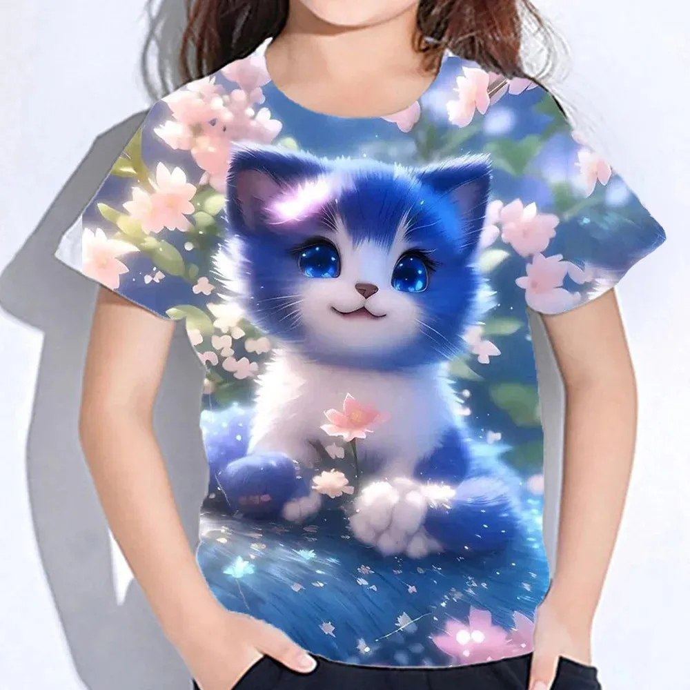 Children's Clothes 3d Print Kawaii Cat Pattern T Shirts Short Sleeve Tops 2024 Kids Clothing Girls Boys Clothes 2 To 8 Years 5