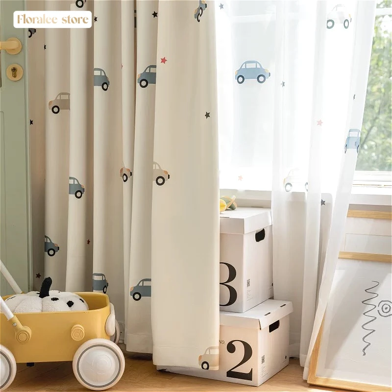 Ins Style Children's Room  Cartoon Curtains Car Bedroom Safe Curtains Blackout Curtains for Living Dining Room Bedroom Home 4