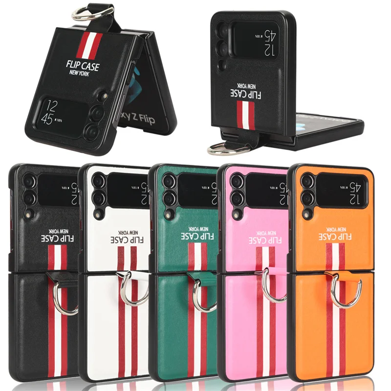 Per Samsung Z Flip 3 Z Flip 4 5G Pure Pigment Ring Pu Slim Matte Hard Case Galaxy Z Flip4 Zflip 3 Custodia Antiurto Per Telefono Fundas