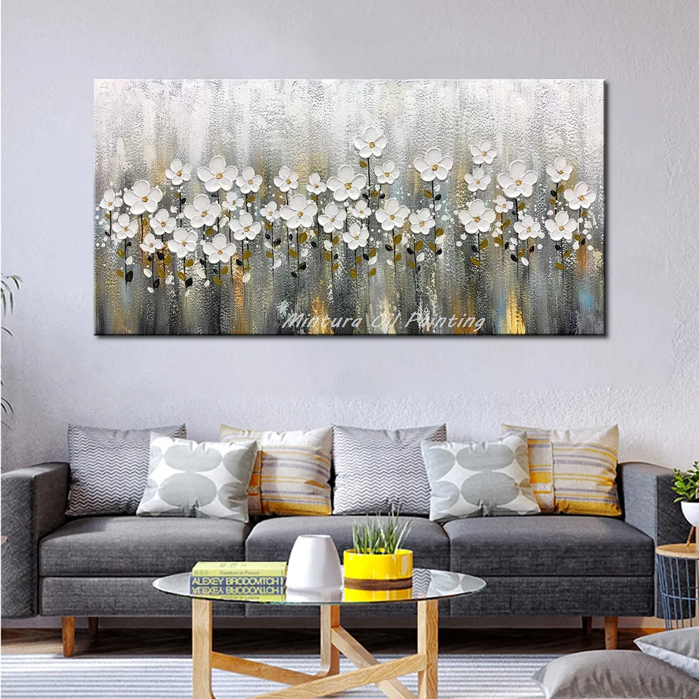 Canvas Oil Painting Wall Art Mintura Abstract Knife Flower Oil Painting on Canvas Handpainted Golden Large Modern Home Decor Wall Art Picture for Living Room
