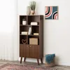 Milo Mid-Century Modern Bookcase with Six Shelves, Two Doors, and Brushed Brass-Finished Knobs 5