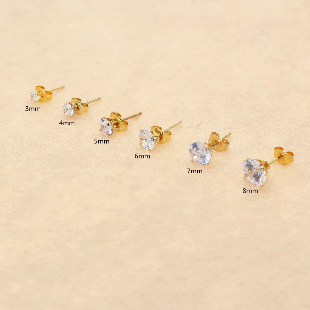 PE10 Titanium Earrings With AAA Round Clean Zircon 316l Stainless Steel