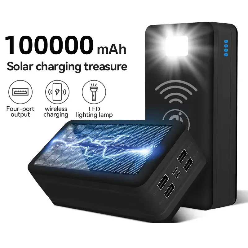 

100000mAh Solar Power Bank Fast Charging Solar Charging Mobile Phone Wireless Charging Large Capacity Battery External Battery