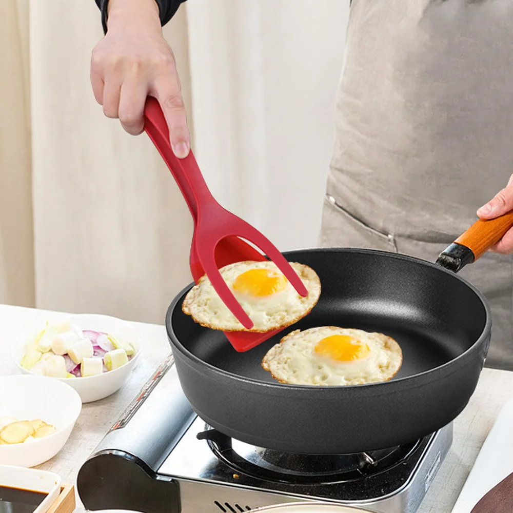 2 In 1 Food Tongs Grip Flip Fried Egg/Steak Turners Toast Omelette Spatula Pancake Shovel Clip Kitchen Utensils Set