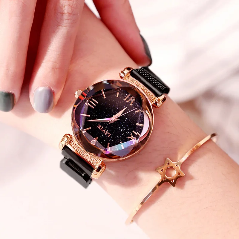

Luxury Women Watches Fashion Elegant Magnet Buckle Rose Gold Ladies Wristwatch New Starry Sky Roman Numeral christmas gift