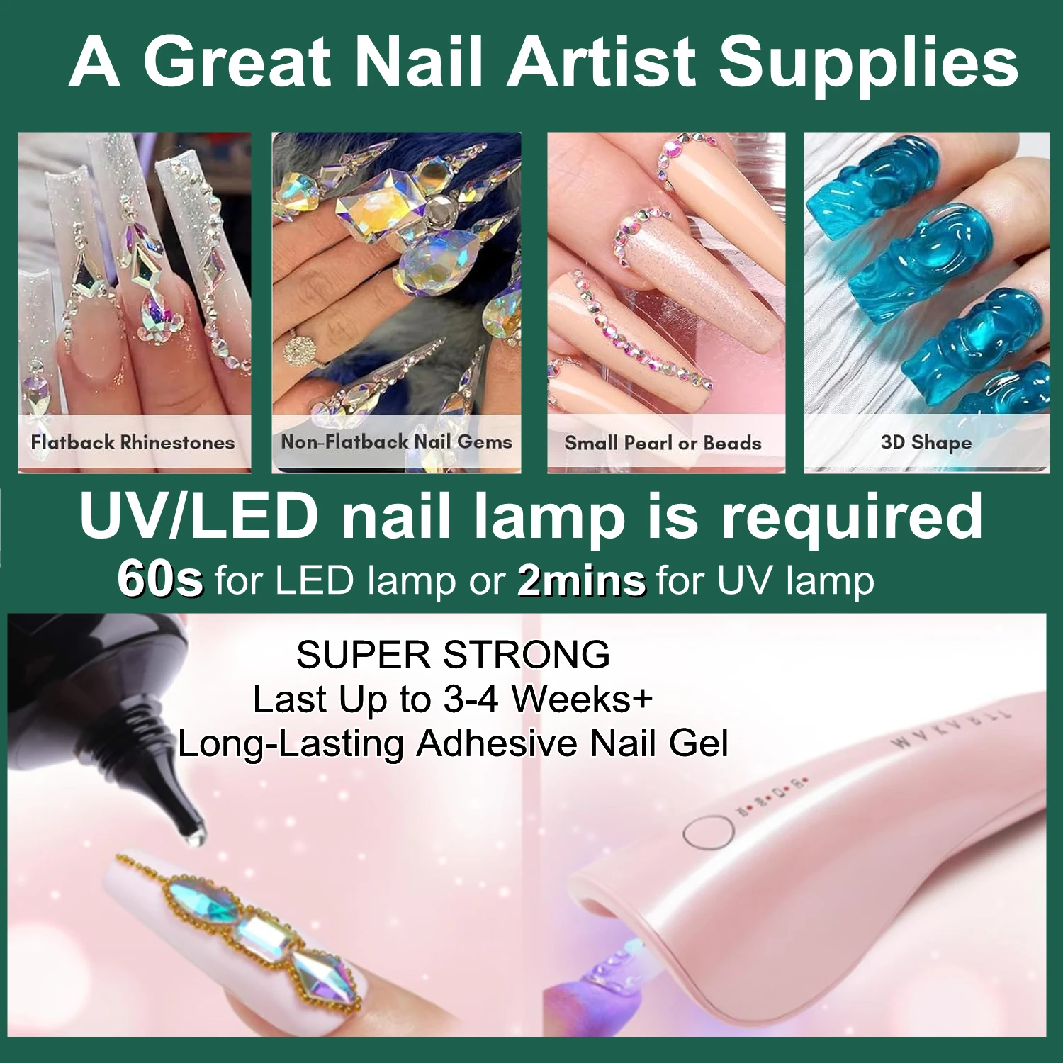 Makartt Nail Rhinestone Glue, Gel Nail Glue for Rhinestones for 3D Design Super Strong Adhesive Nail Gem Glue for Christmas DIY 6