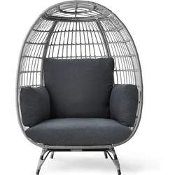 Willow Egg Chair for Terrace, Backyard, Living Room,with 4 Cushions, Steel Frame, 440 Pound Capacity Gray/charcoal, Lounge Chair