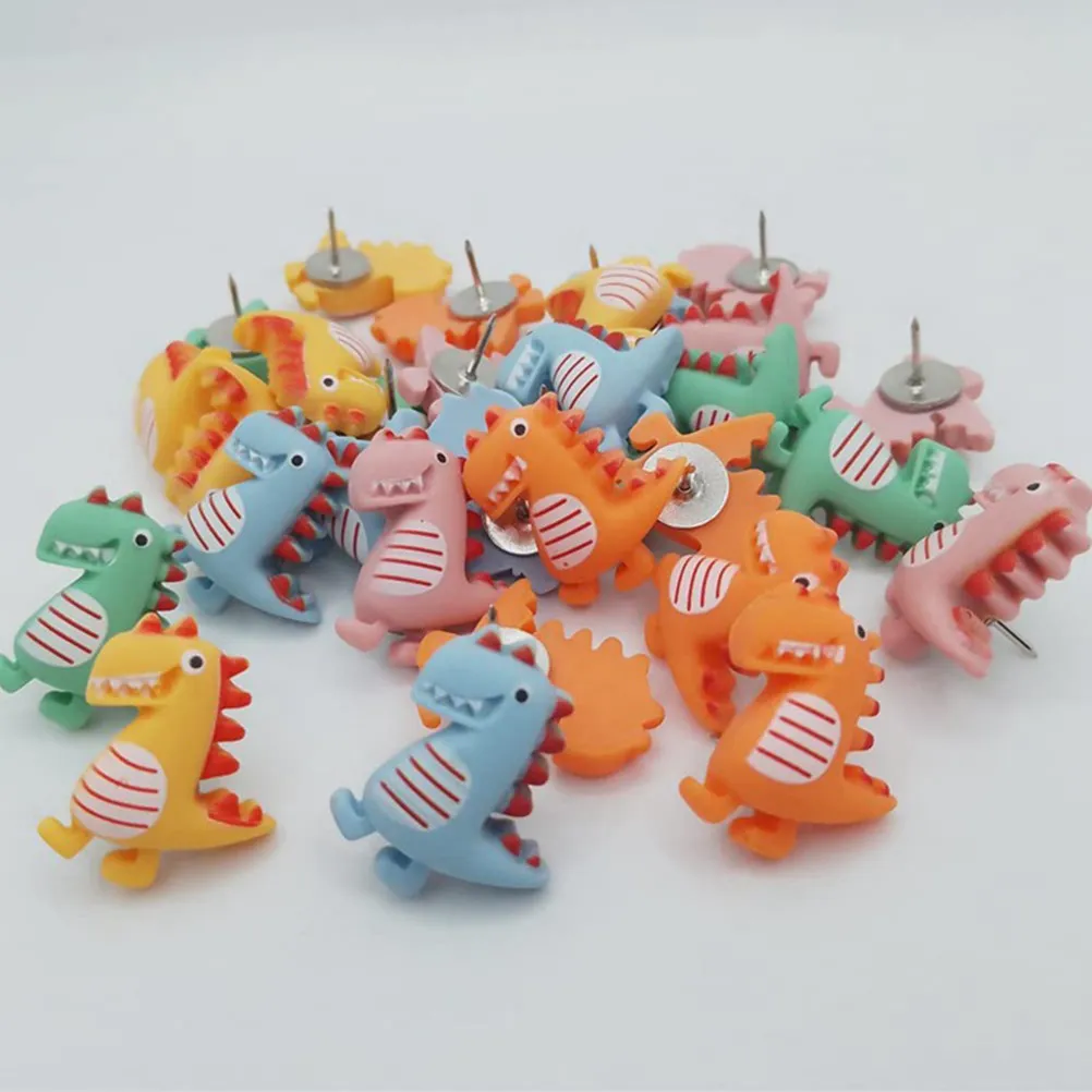 20Pcs 공룡 장식 푸시 핀 코르크 보드 용 귀여운 사무용품 메모 사진 지도 핀 재미있는 책상 액세서리 여성