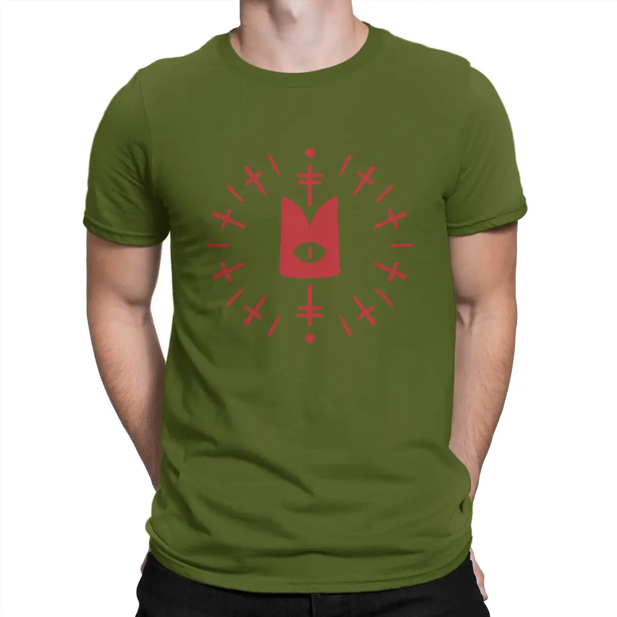 Camiseta de hombre del juego de la cabra del culto al cordero con corona de ojos, camiseta distintiva, sudaderas gráficas hipster