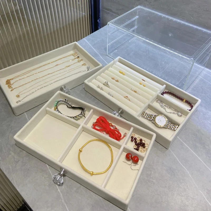 3-layer Jewelry Storage Box Acrylic Jewelry Box Organizer Velvet Ring Box Necklace Tray Jewellery Case Jewelry Display Stand