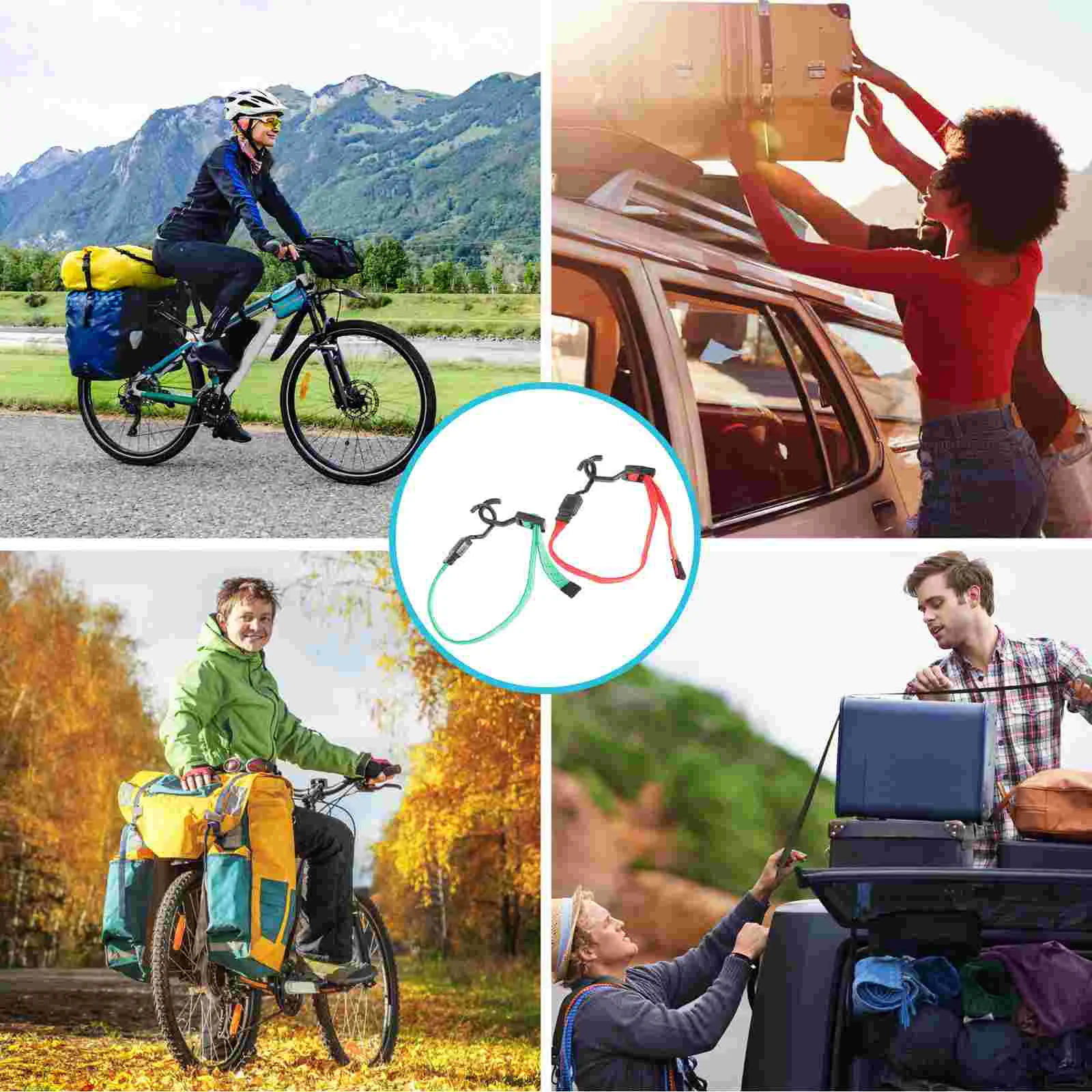Elastic Bungee Cord With Hook Flat Cargo Straps Heavy Duty Tensioning Belts Adjustable Luggage Tie Down Motorcycle Hooks 2 Pcs