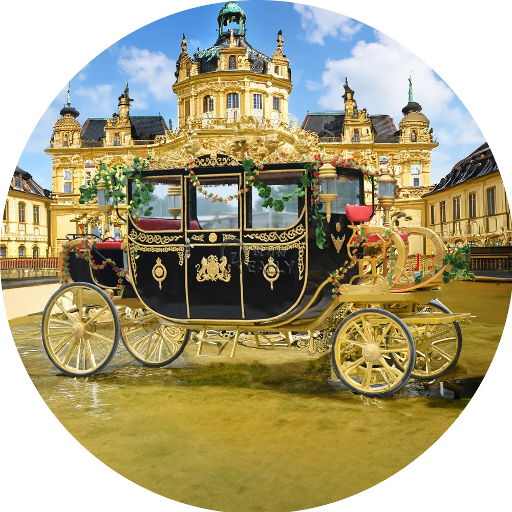 2023 European Royal Horse Carriage Horse Drawn Wagon For Sale deluxe golden sculpture horse drawn wagon royal horse carriage for hotel show