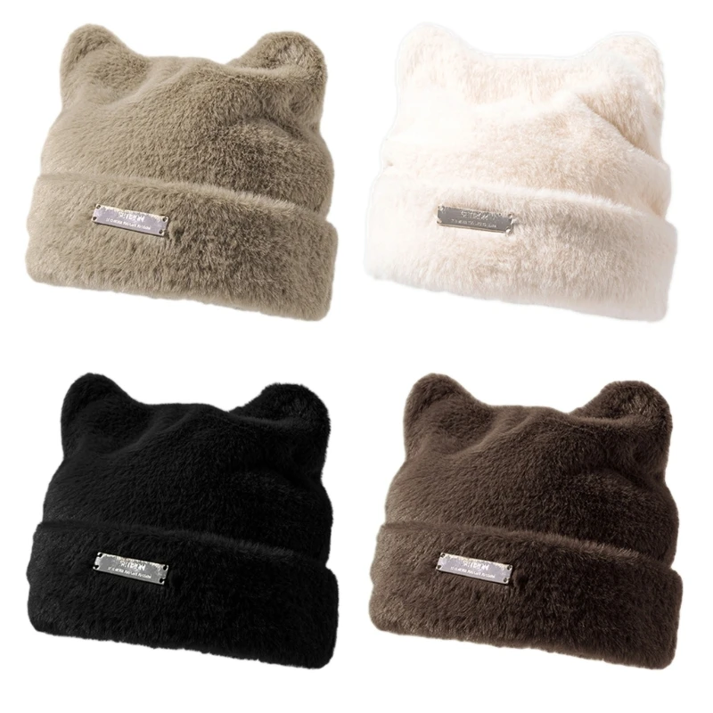 

Plush Hats for Womens Cat Beanie Vintage Beanies Womens Hat Accessories Warm Beanies for Autumn Winter Dropship