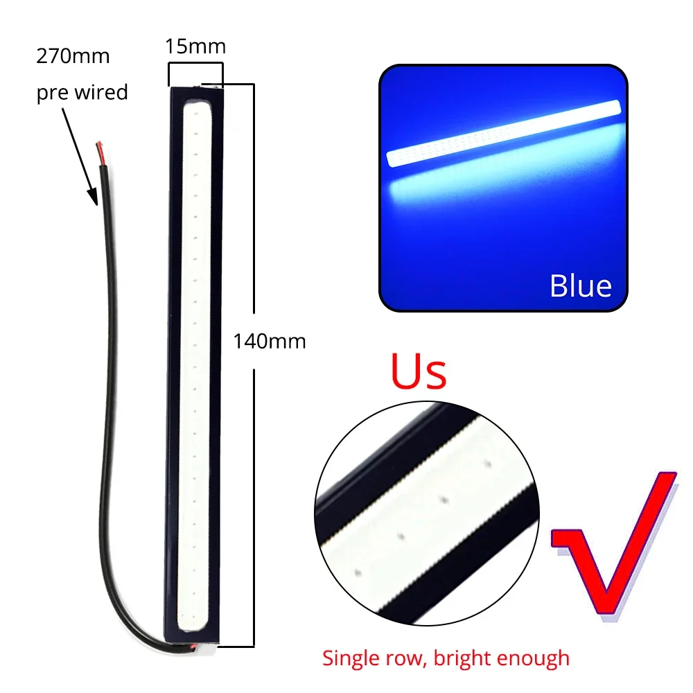 1X 14CM COB Turn Signal Blue Auto DRL Car LED 12V Daytime Running Light Fog Lamps Day Driving Bulbs Dome Lamp Lighting Universal