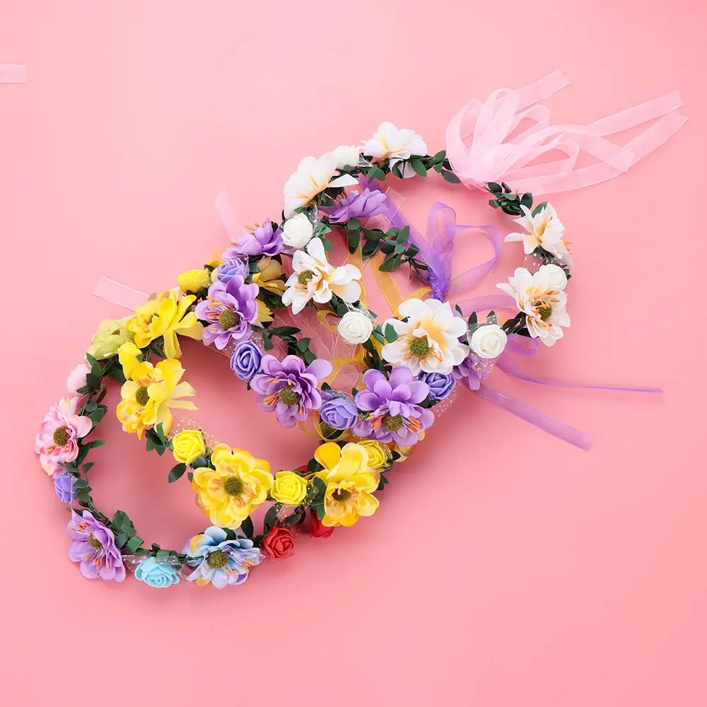Fashion Rose Flower Crown Women Wedding Accessories Bohemia Garland Girls Floral Wreath with Adjustable Ribbon Photo Props