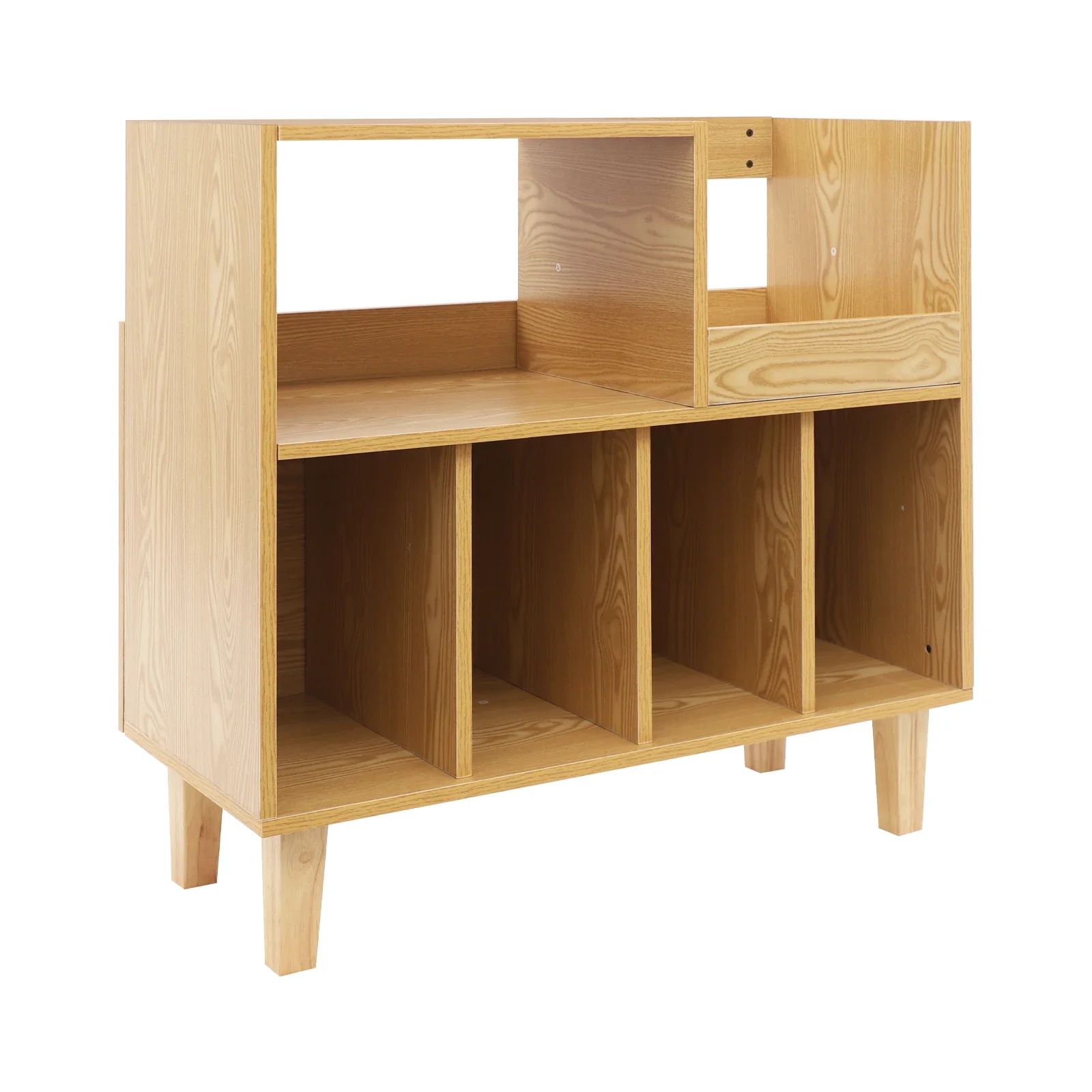 Plattenspielerständer, mehrschichtiges Holz mit 6 Fächern, 45 kg Tragkraft, erhöhter Sockel, 82,5x80x40 cm, für Vinyl-LP-CD-Wiedergabegeräte – Detail 2