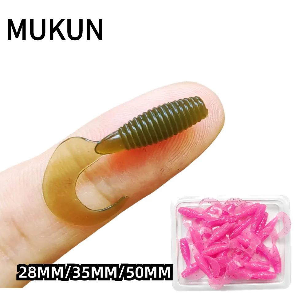 MUKUN-NEW 2024 Kleine Grub Köder 30 stücke 28mm 35mm 50mm Silikon Einzigen Schwanz Pesca Künstliche angeln Lockt Weichen Köder