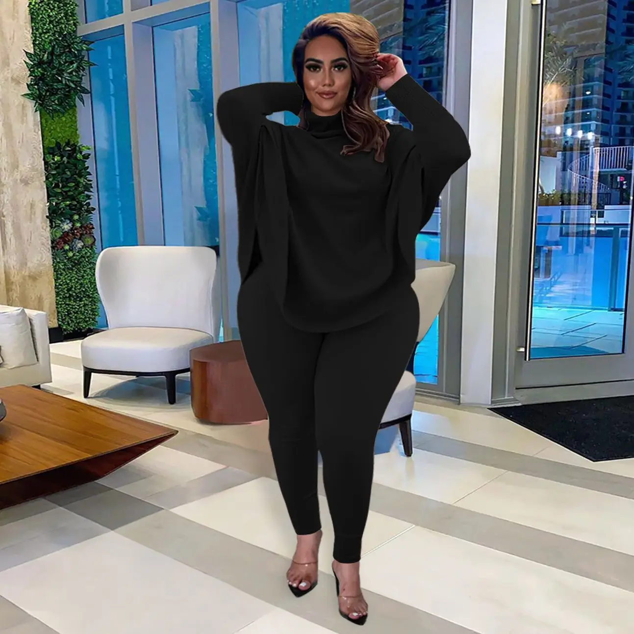 Plus Size Women Sets Solid Ribbed Tops And Pencil Pants 2022 Fall Two Piece Set Designer Cloth Winter Tracksuits Female Outfits