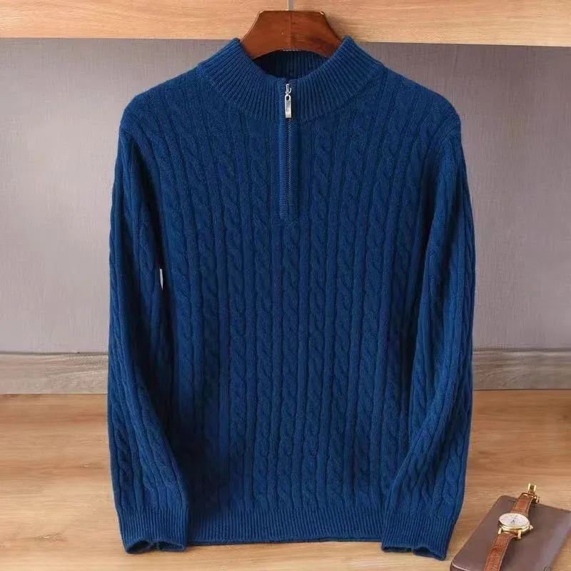 Plus Size 4XL Cashmere Sweaters Men Jumpers Standing Neck Half Height Zipper Long Sleeve Pullovers Fit Male Woolen Knit Jumpers 2