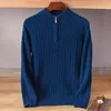 Plus Size 4XL Cashmere Sweaters Men Jumpers Standing Neck Half Height Zipper Long Sleeve Pullovers Fit Male Woolen Knit Jumpers 2